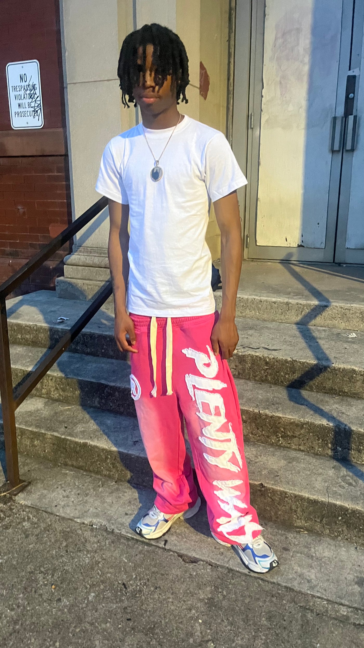 Pink Embroidered Print Sweats