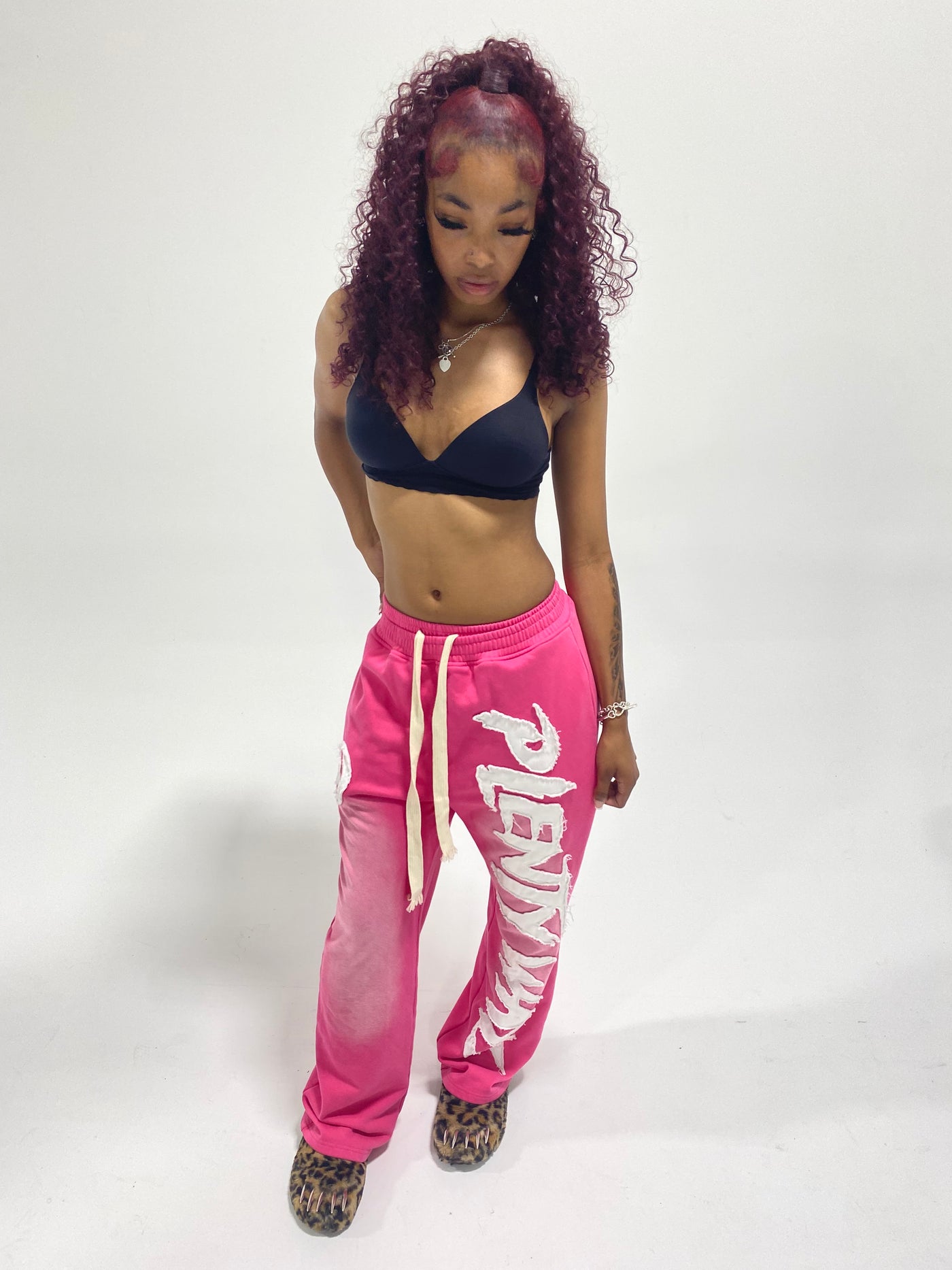 Pink Embroidered Print Sweats