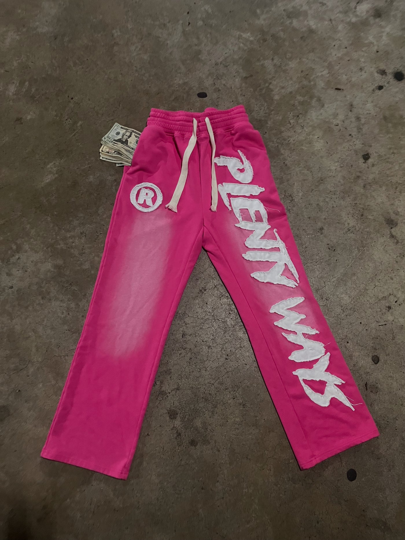 Pink Embroidered Print Sweats