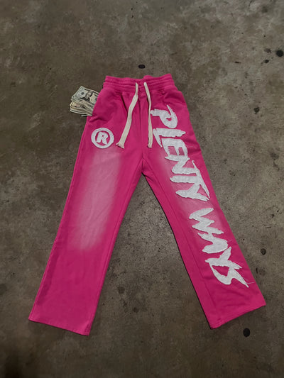 Pink Embroidered Print Sweats