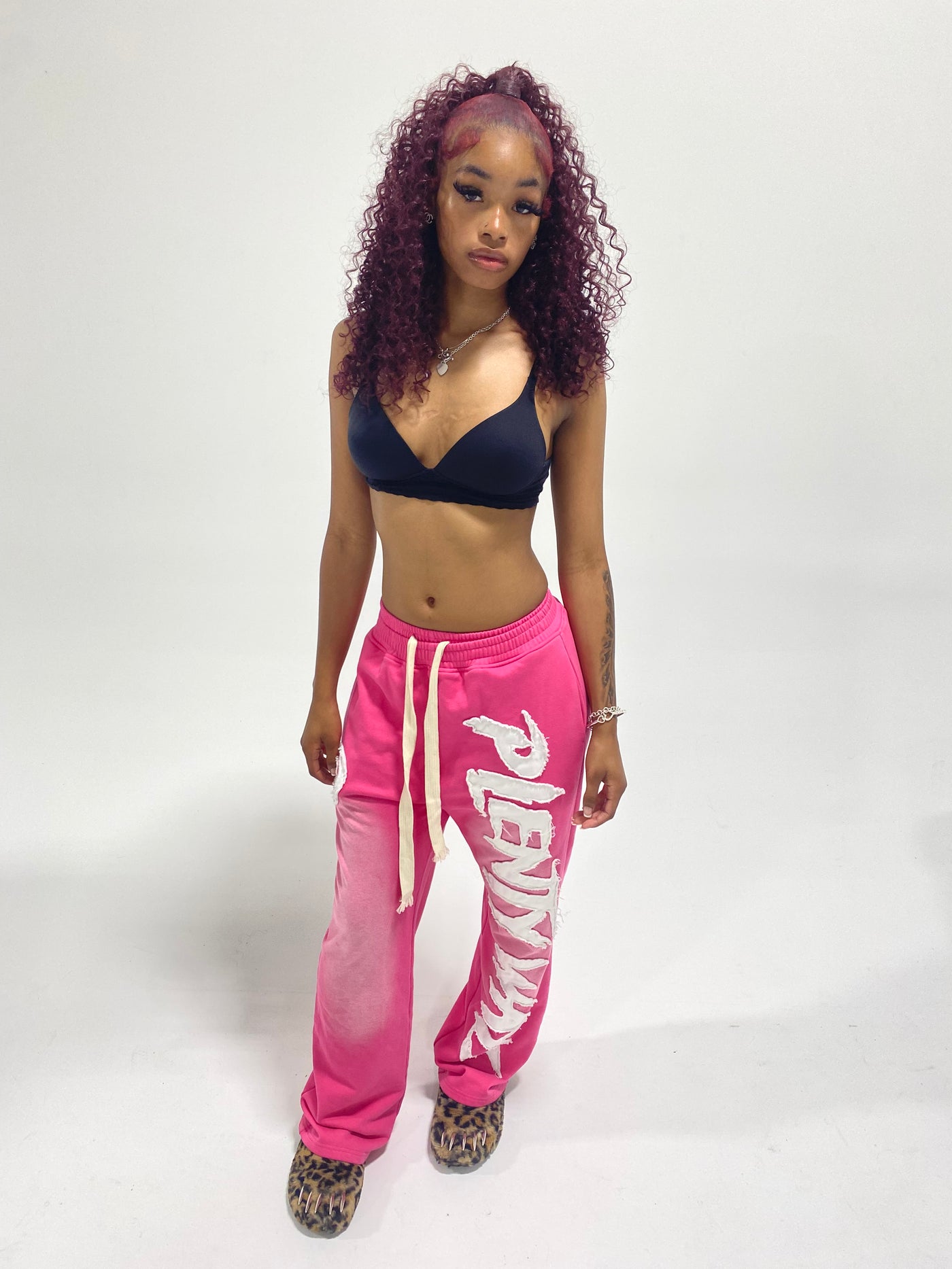 Pink Embroidered Print Sweats