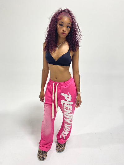 Pink Embroidered Print Sweats