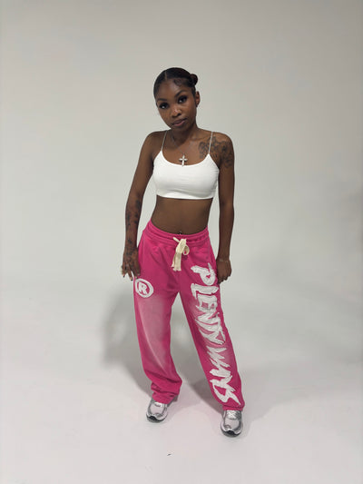 Pink Embroidered Print Sweats
