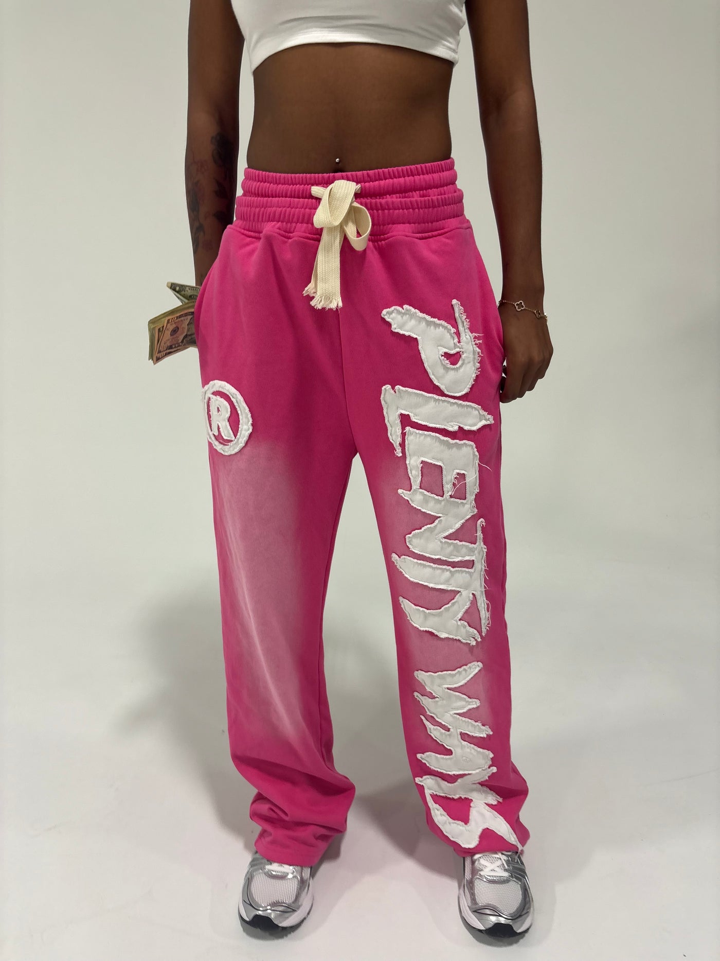 Pink Embroidered Print Sweats