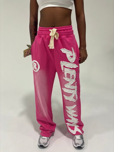 Pink Embroidered Print Sweats